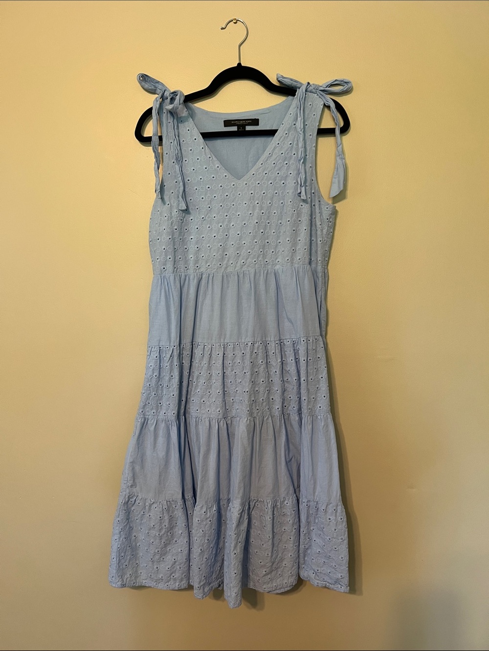 Marc New York Light Blue Eyelet Tie-Shoulder Midi Dress